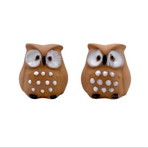 Pair of mini terracotta owls figurines